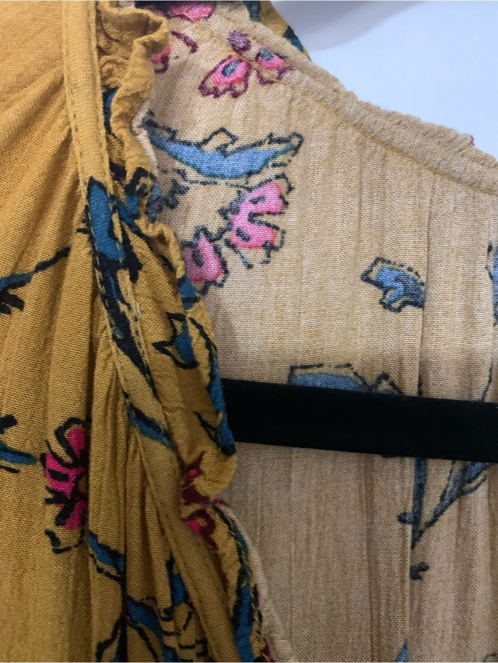 Knox Rose Mustard Floral V-Neck Tiered Midi Dress 3/4 sleeves XL - Picture 4 of 7